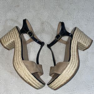 Gaimo Espadrilles Women’s Slingback Heels Size 38 U.S. 7 M Tan Black Leather